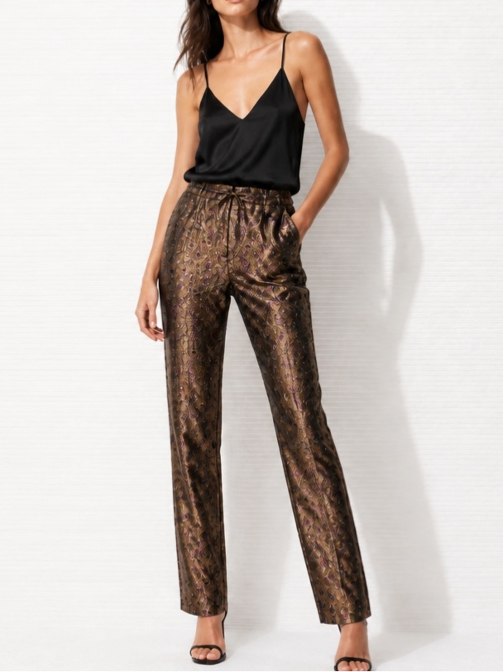 SERGE AZAR Pants Straight Neiman Marcus Vintage Metallic Peacock Paris Bronze 0